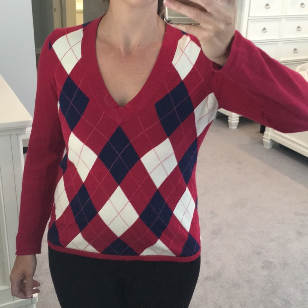J Crew argyle v neck sweater
